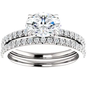 1. Oval Diamond Engagement Wedding Ring Set - 1.375cttw, 14K White Gold