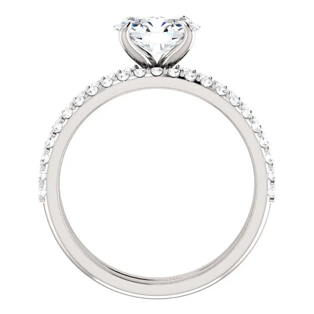 1. Oval Diamond Engagement Wedding Ring Set - 1.375cttw, 14K White Gold