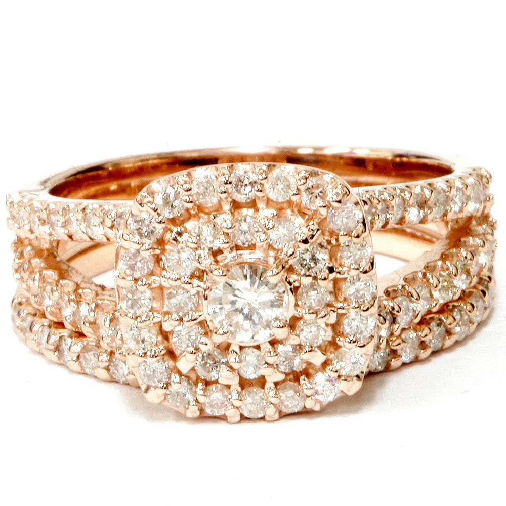 1.1 carat Diamond Cushion Halo Engagement Wedding Ring Set in 10k Rose Gold