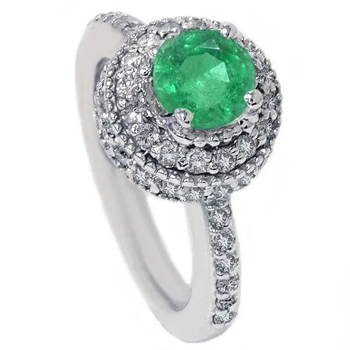 1.10ct Emerald Diamond Vintage Ring - 14K White Gold