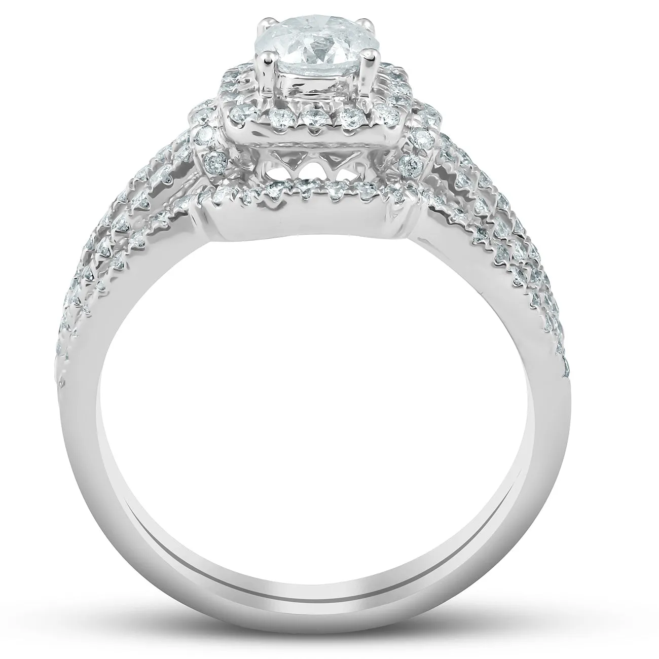 1.25 Ct Cushion Halo Split Band Diamond Engagement Wedding Ring in White Gold