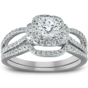 1.25 Ct Cushion Halo Split Band Diamond Engagement Wedding Ring in White Gold