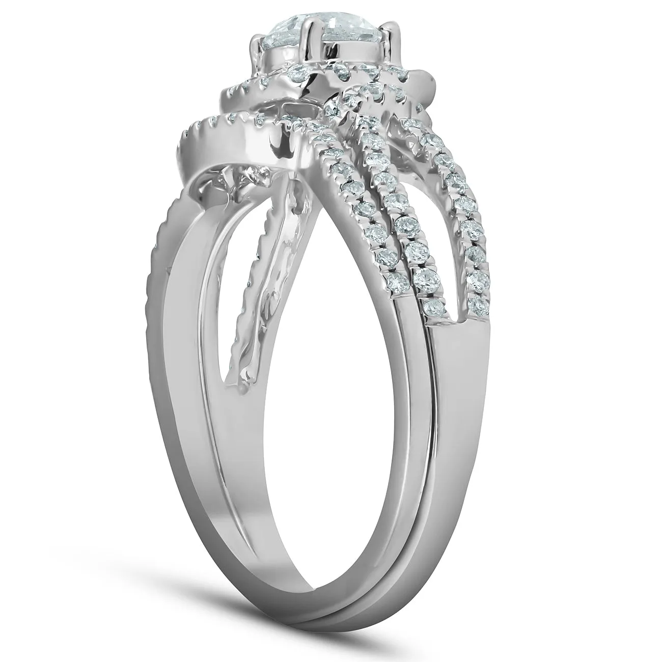 1.25 Ct Cushion Halo Split Band Diamond Engagement Wedding Ring in White Gold