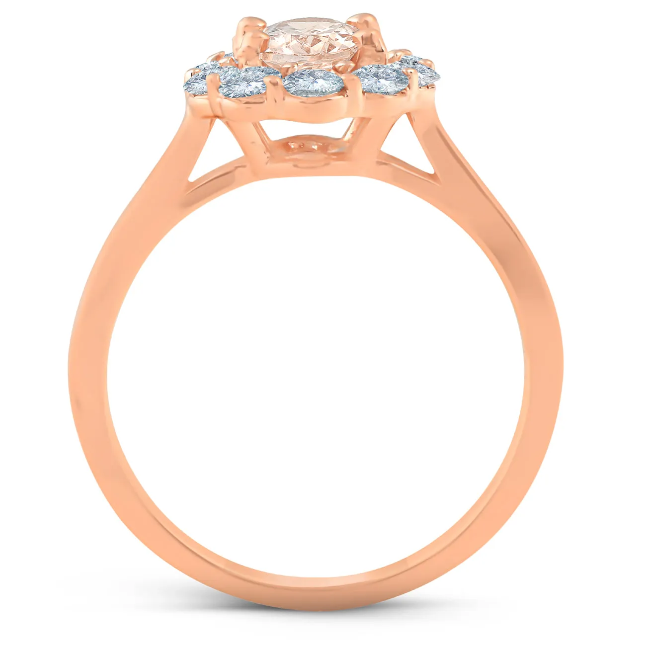 1.25 Ct Morganite Halo Diamond Ring - Oval Shape - 14k Rose Gold