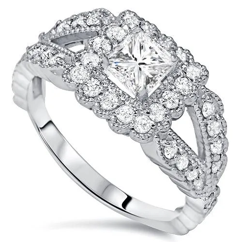 1.25ct Square Halo Diamond Engagement Ring in 14K White Gold