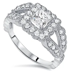 1.25ct Square Halo Diamond Engagement Ring in 14K White Gold