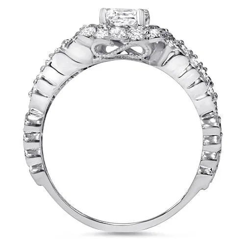 1.25ct Square Halo Diamond Engagement Ring in 14K White Gold