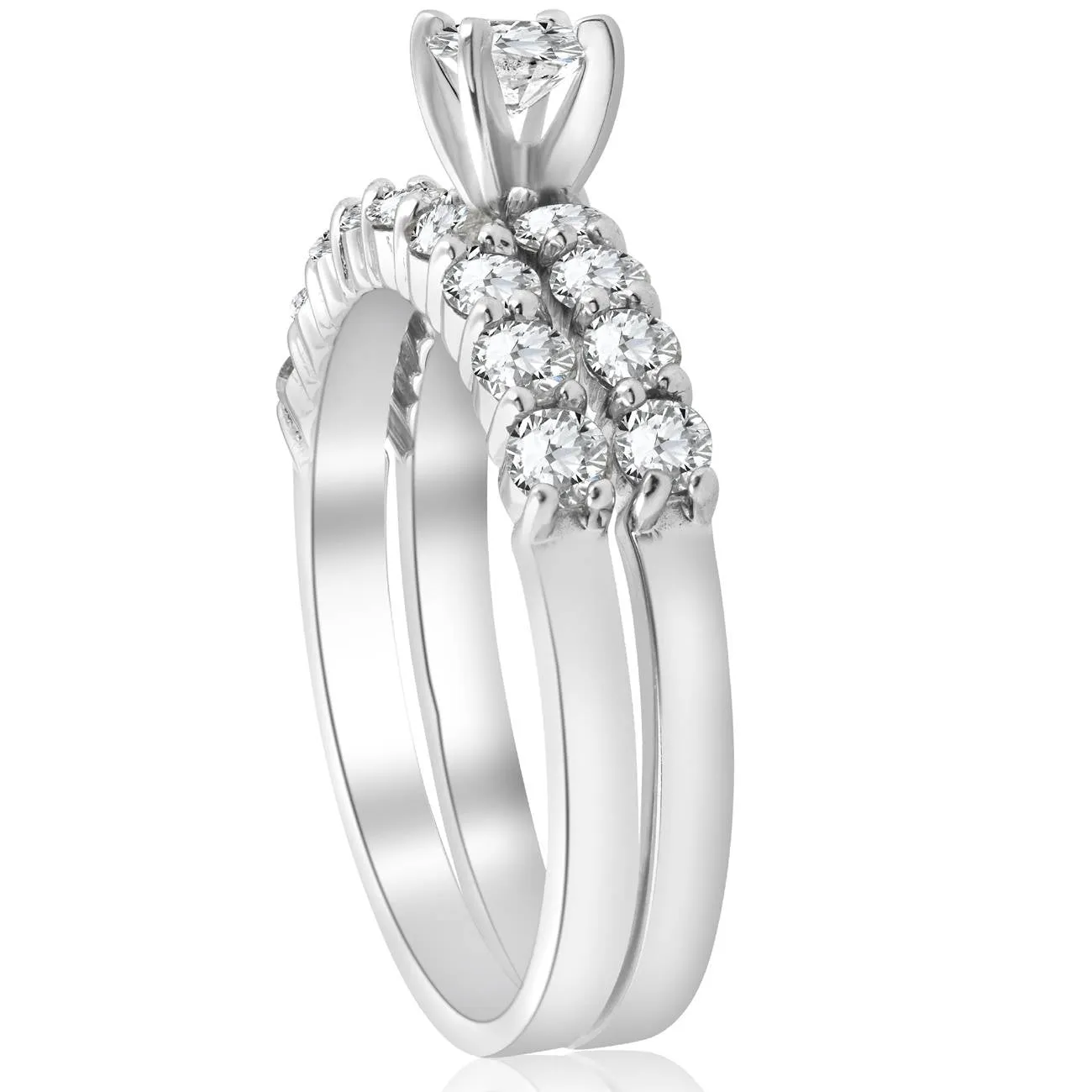 1.3 carat total diamond weight engagement ring and wedding set in 14k white gold.