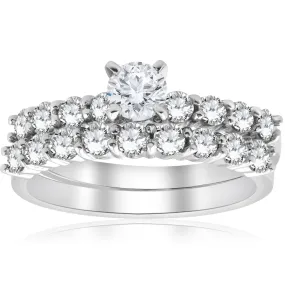 1.3 carat total diamond weight engagement ring and wedding set in 14k white gold.