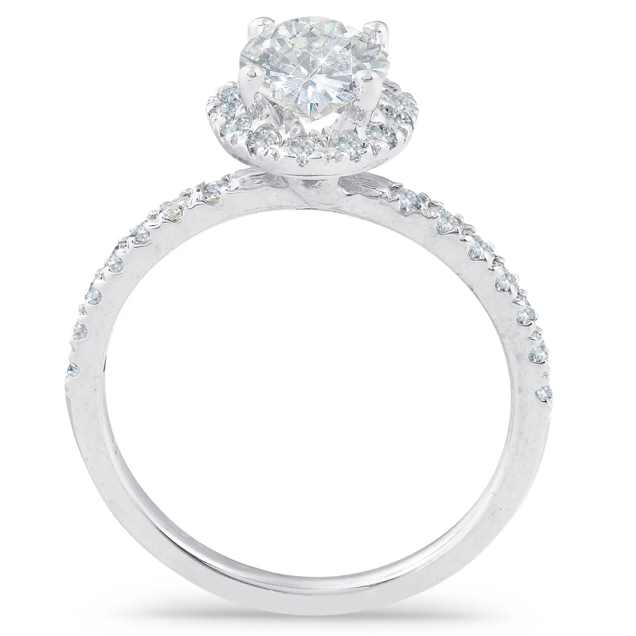 1.33 Ct TDW Oval Halo Diamond Engagement Ring - 14k White Gold