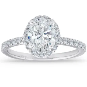 1.33 Ct TDW Oval Halo Diamond Engagement Ring - 14k White Gold