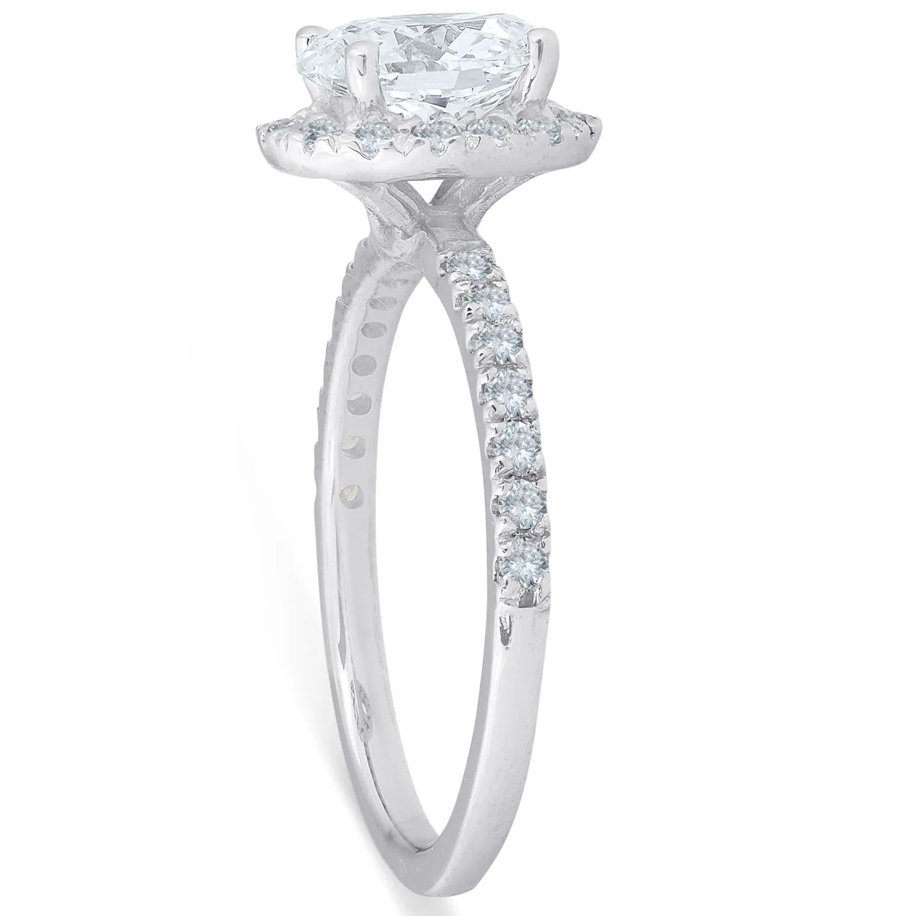 1.33 Ct TDW Oval Halo Diamond Engagement Ring - 14k White Gold