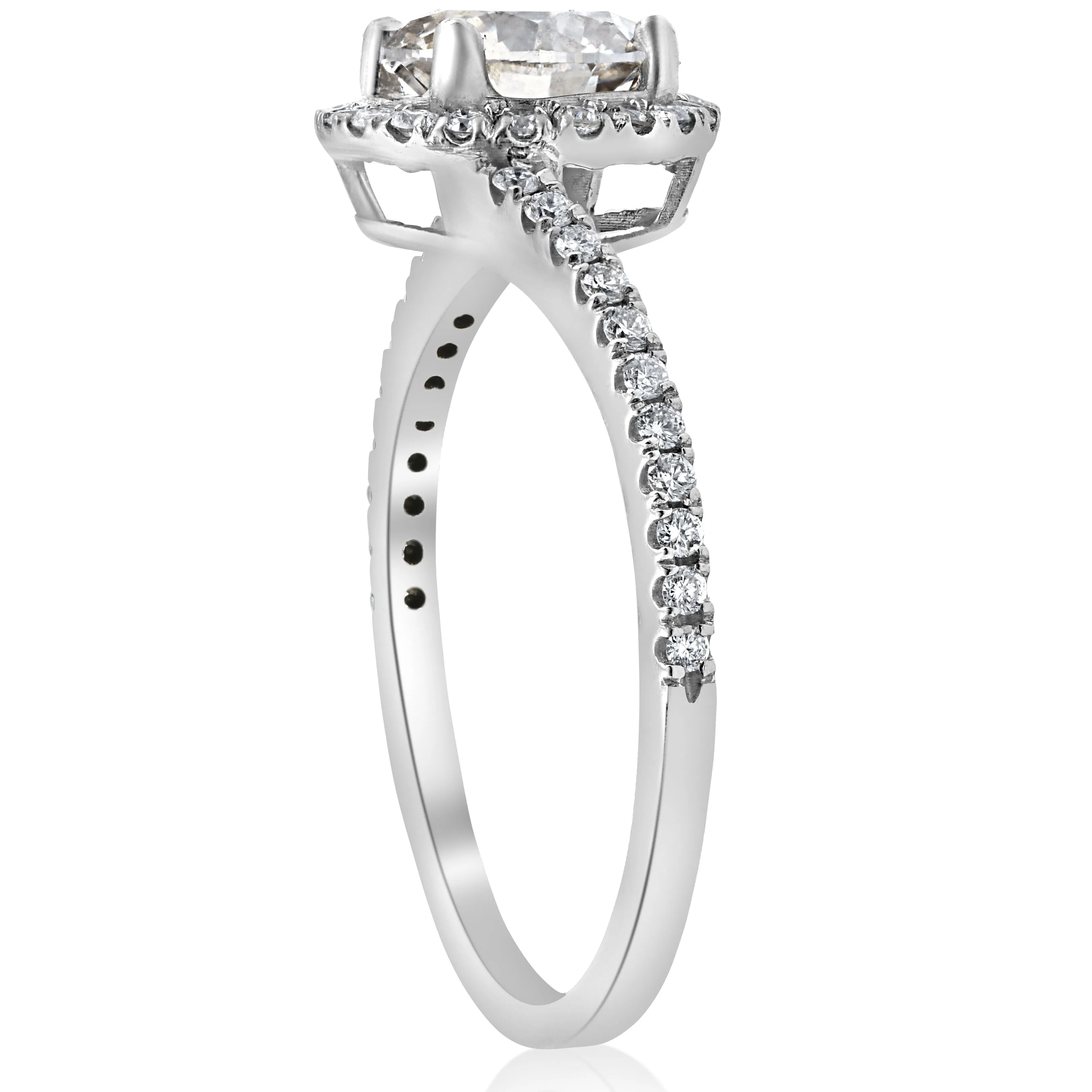 1.33ct Diamond Halo Twist Engagement Ring - 1ct Center - 14k White Gold.