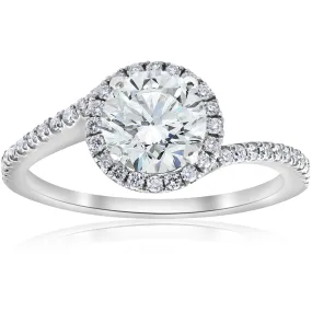 1.33ct Diamond Halo Twist Engagement Ring - 1ct Center - 14k White Gold.