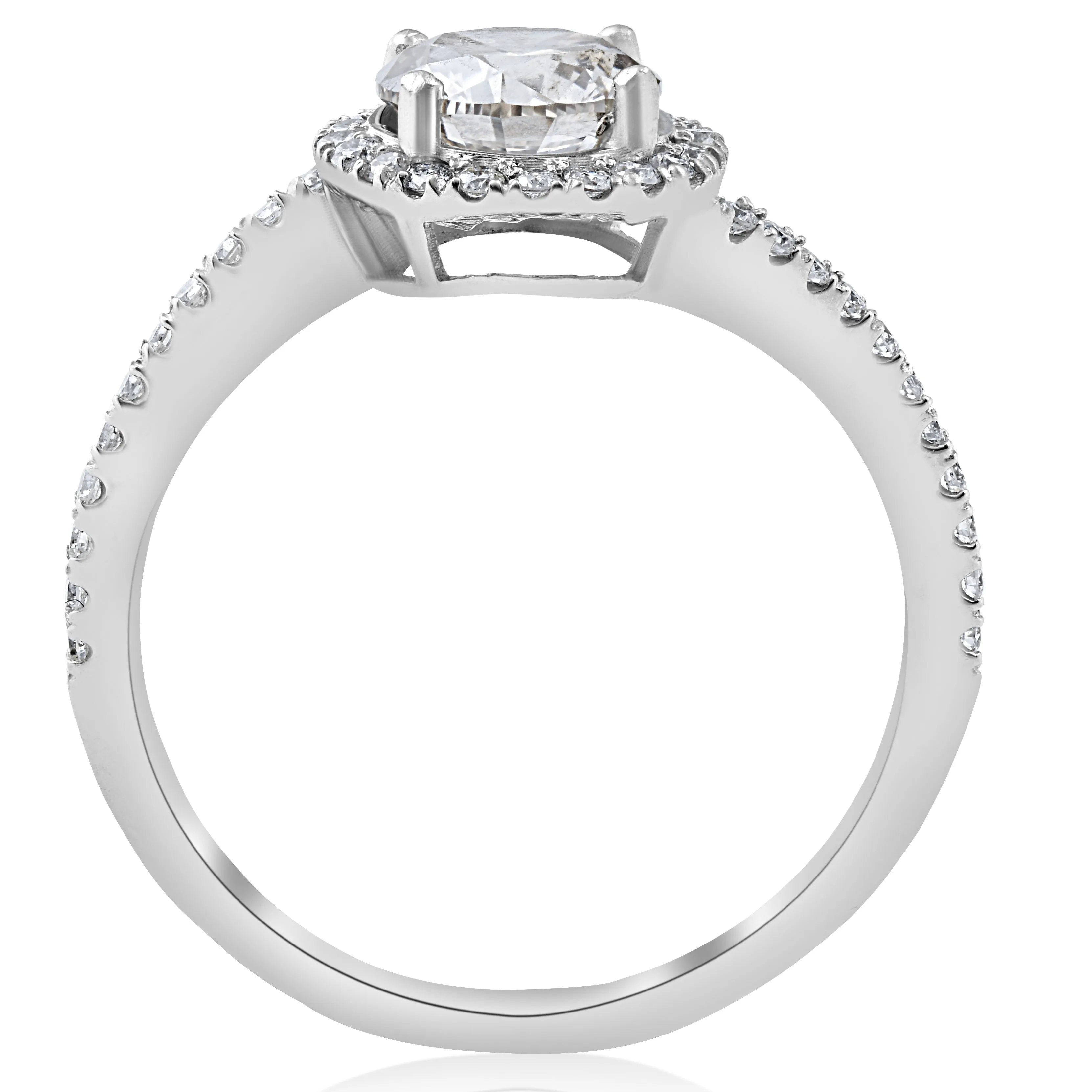 1.33ct Diamond Halo Twist Engagement Ring - 1ct Center - 14k White Gold.