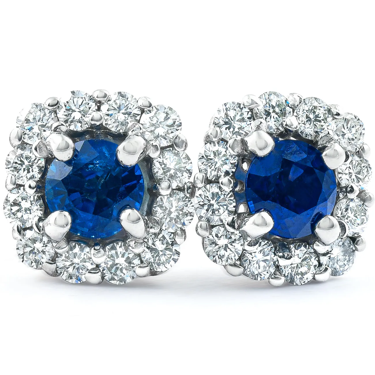 1.38 Ct Blue Sapphire Diamond Stud Earrings 14k White Gold