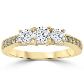 1.5 carat Diamond 3-Stone Engagement Anniversary Ring in 14k Yellow Gold