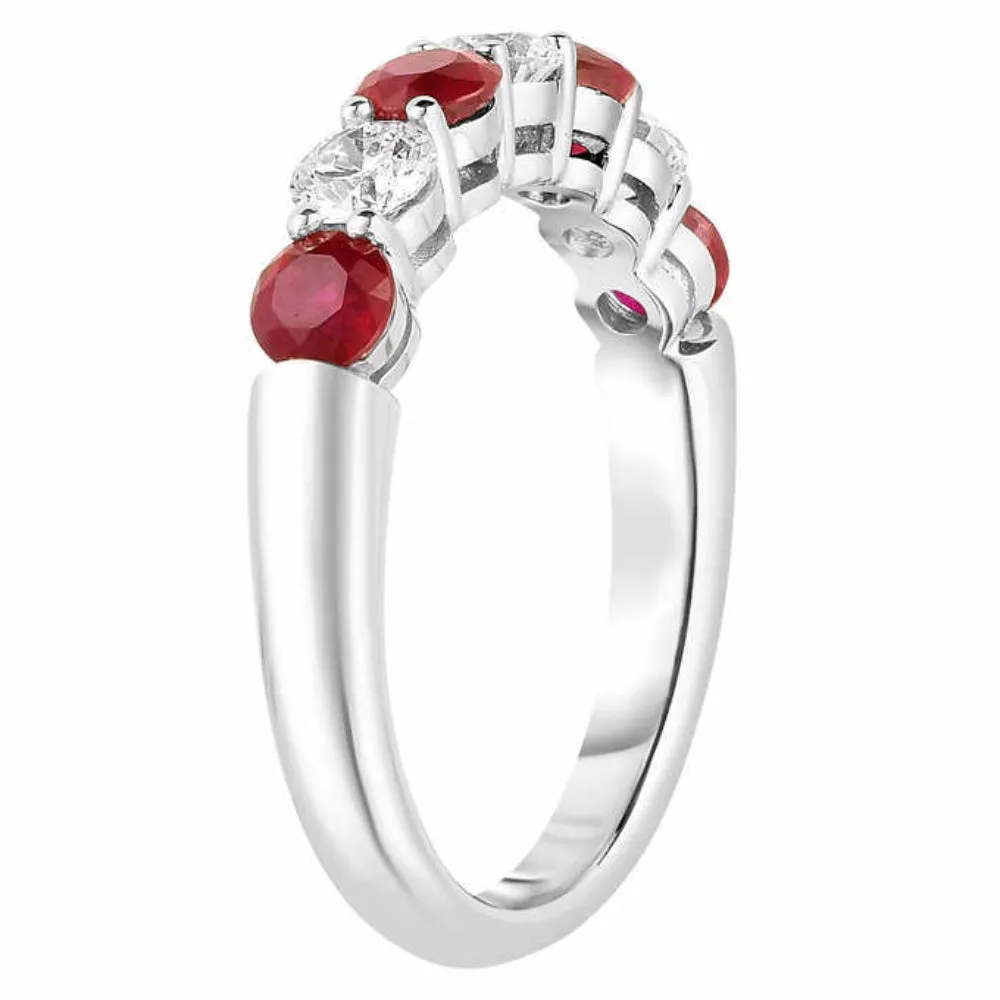 1.5 Carat Total Weight Round Diamond and Created Ruby Wedding Anniversary Ring in 14k Gold