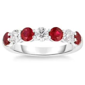 1.5 Carat Total Weight Round Diamond and Created Ruby Wedding Anniversary Ring in 14k Gold