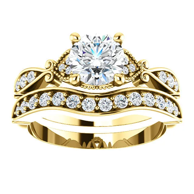 1.5 carat Vintage Diamond Engagement and Wedding Ring Set in 14k Yellow Gold