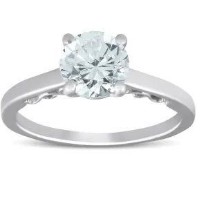 1.5 Ct Diamond and CZ Engagement Ring in 14k White Gold