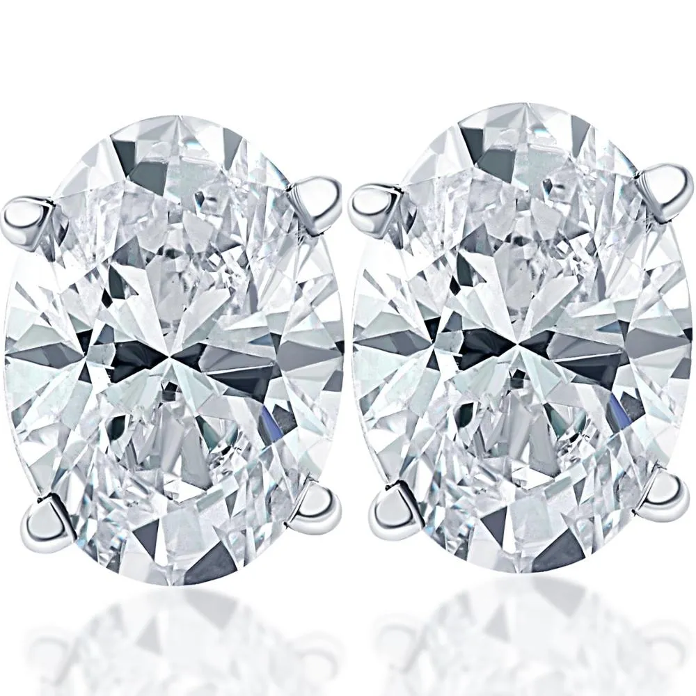 1.5 Ct Lab Grown Oval Diamond Studs 14k White Gold Earrings