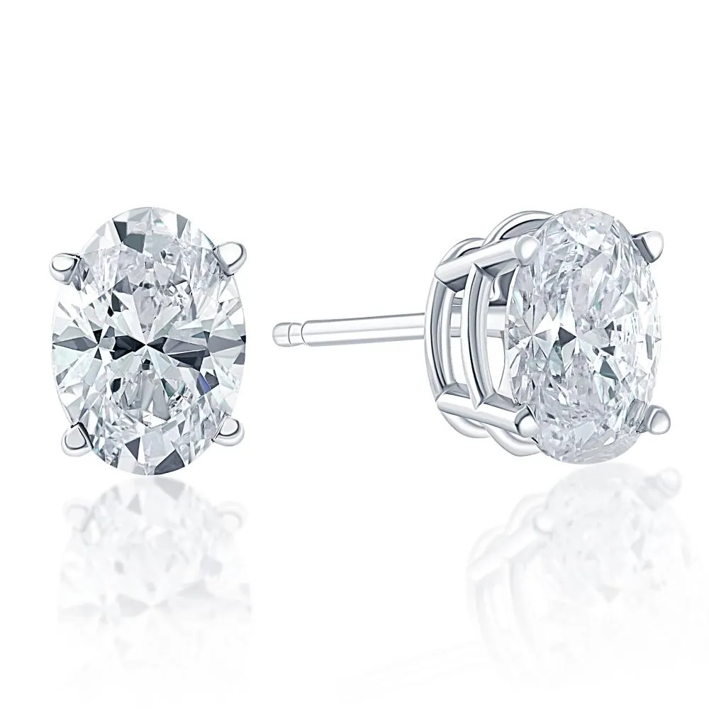 1.5 Ct Lab Grown Oval Diamond Studs 14k White Gold Earrings