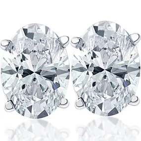 1.5 Ct Lab Grown Oval Diamond Studs 14k White Gold Earrings