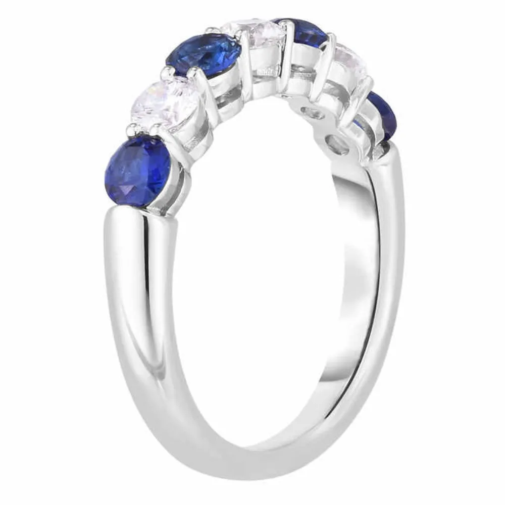 1.5 Ct Total Weight Round Diamond and Created Blue Sapphire Stackable Ring in 14k Gold