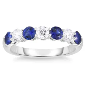 1.5 Ct Total Weight Round Diamond and Created Blue Sapphire Stackable Ring in 14k Gold