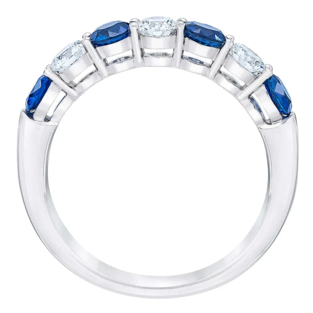 1.5 Ct Total Weight Round Diamond and Created Blue Sapphire Stackable Ring in 14k Gold