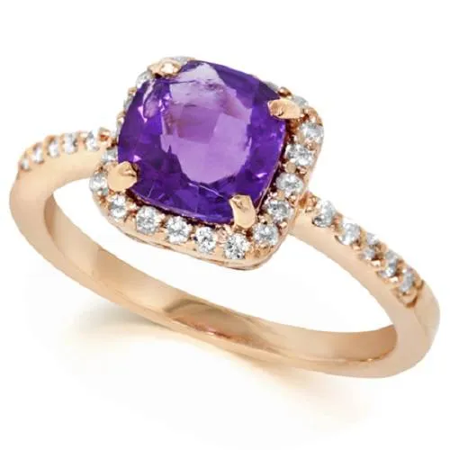 1.5ct Amethyst Diamond Ring - Cushion Cut - 14K Rose Gold