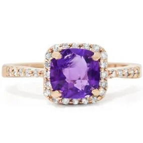 1.5ct Amethyst Diamond Ring - Cushion Cut - 14K Rose Gold