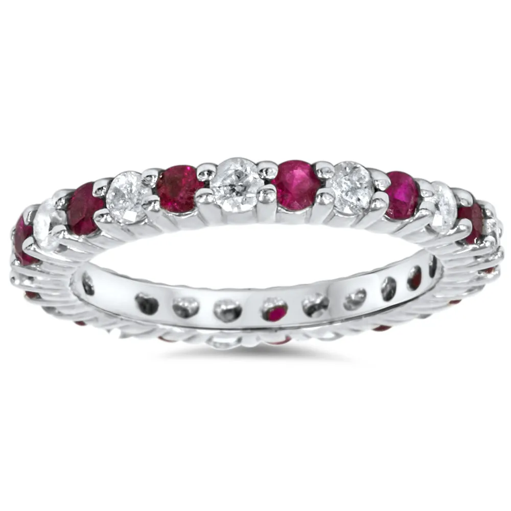 1.5ct Garnet Diamond Eternity Ring - 14k White Gold | Shop Now