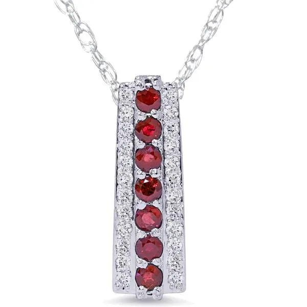 1.5ct Ruby and Diamond Pendant in 14K White Gold, 1-inch height