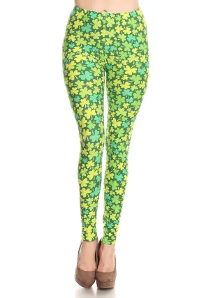 3X-5X Plus Size Green Clover Shamrock Pattern Leggings for Women