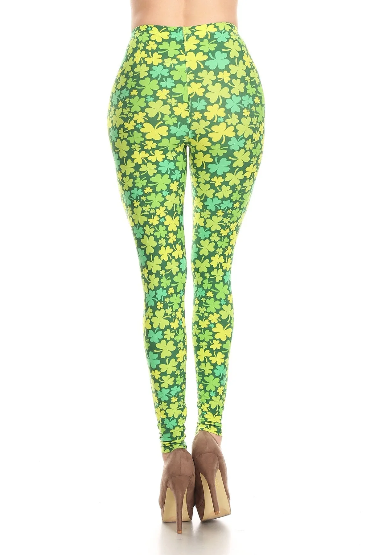 3X-5X Plus Size Green Clover Shamrock Pattern Leggings for Women