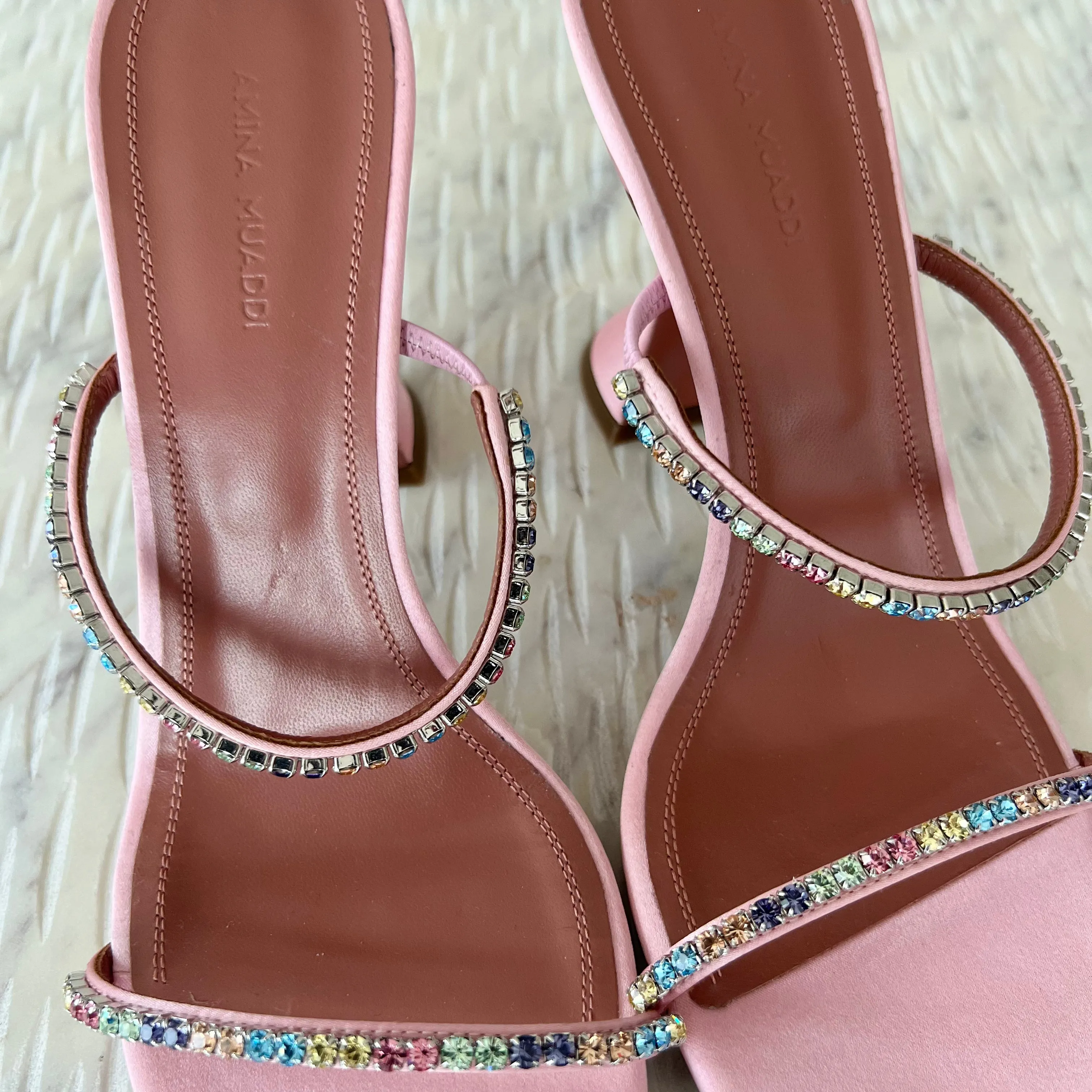 Amina Muaddi Gilda crystal satin mules