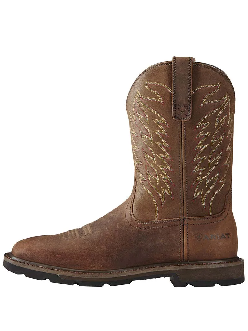 Ariat Groundbreaker Wide Square Toe Western Work Boots Brown