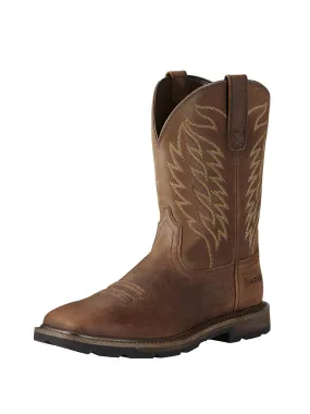 Ariat Groundbreaker Wide Square Toe Western Work Boots Brown