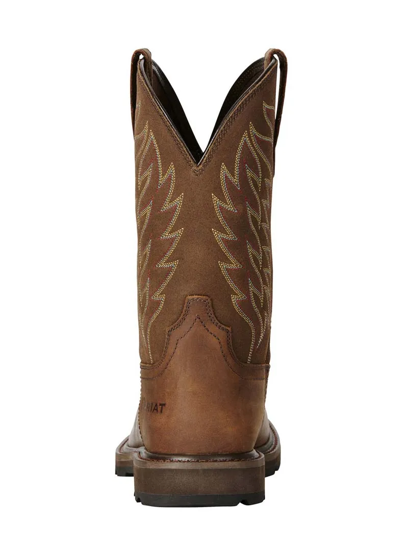 Ariat Groundbreaker Wide Square Toe Western Work Boots Brown