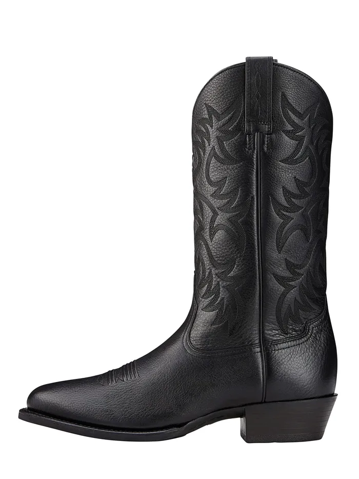 Ariat Men's Heritage R Toe Western Boot - Black Deertan | Product ID: 10002218