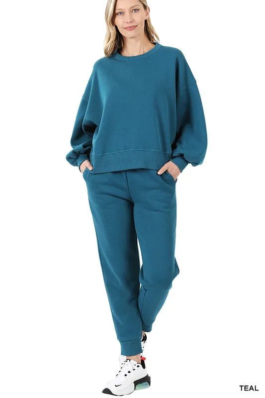 Balloon Sleeve Sweatshirt and Sweatpants Set