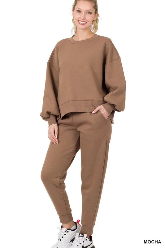 Balloon Sleeve Sweatshirt and Sweatpants Set