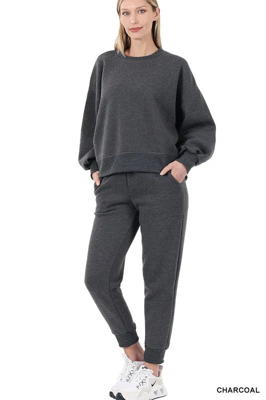 Balloon Sleeve Sweatshirt and Sweatpants Set