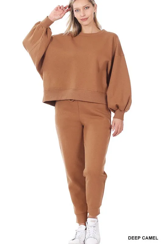 Balloon Sleeve Sweatshirt and Sweatpants Set