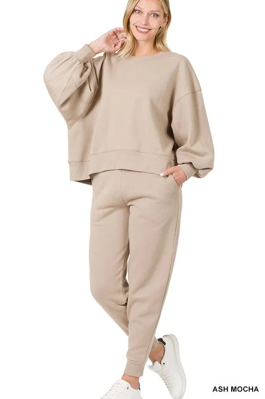 Balloon Sleeve Sweatshirt and Sweatpants Set