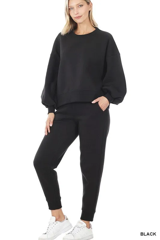 Balloon Sleeve Sweatshirt and Sweatpants Set