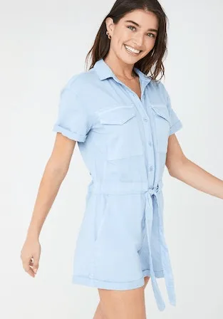 Bella Dahl Ocean Tide Romper - Short Sleeve Button Front