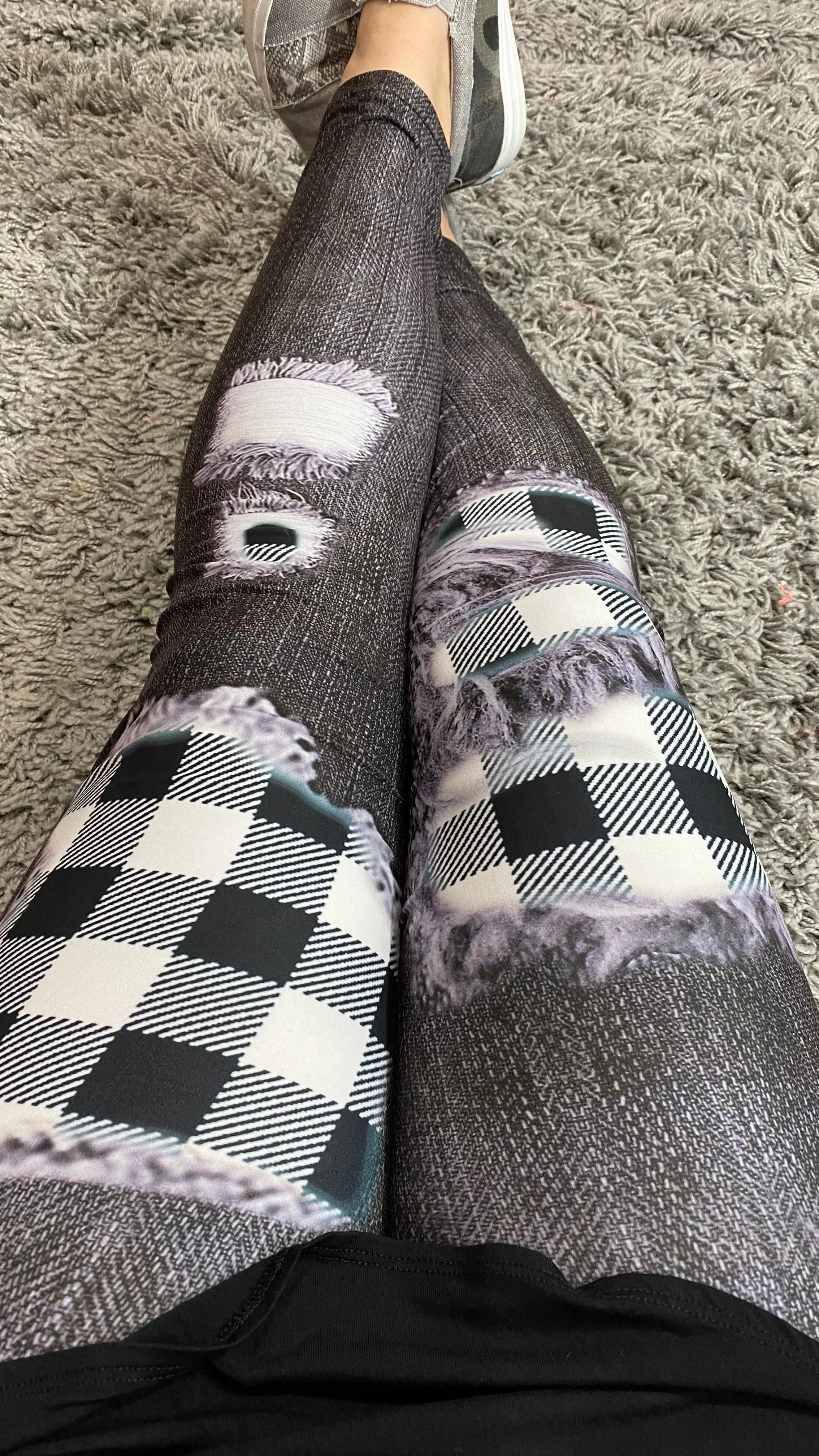 Black and White Checkered Patched Leggings.